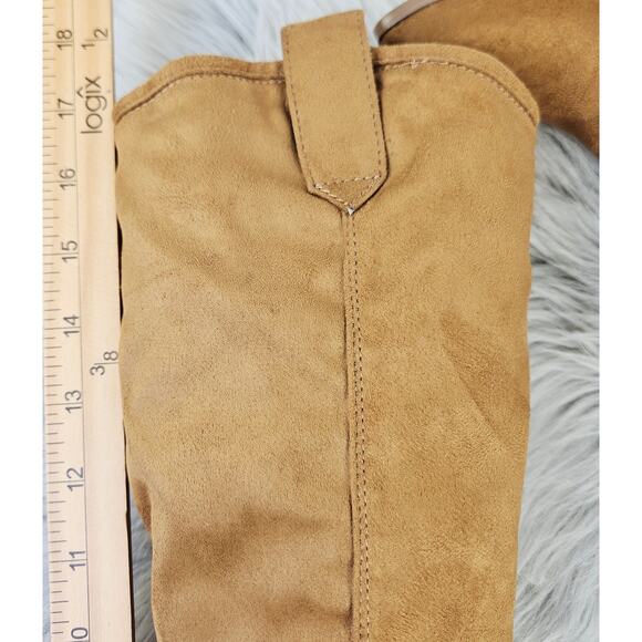 Cherish Lyndsy-11 Suede Knee High Boots Brown Block Heel Western Pointed Toe 5.5 - Picture 14 of 15